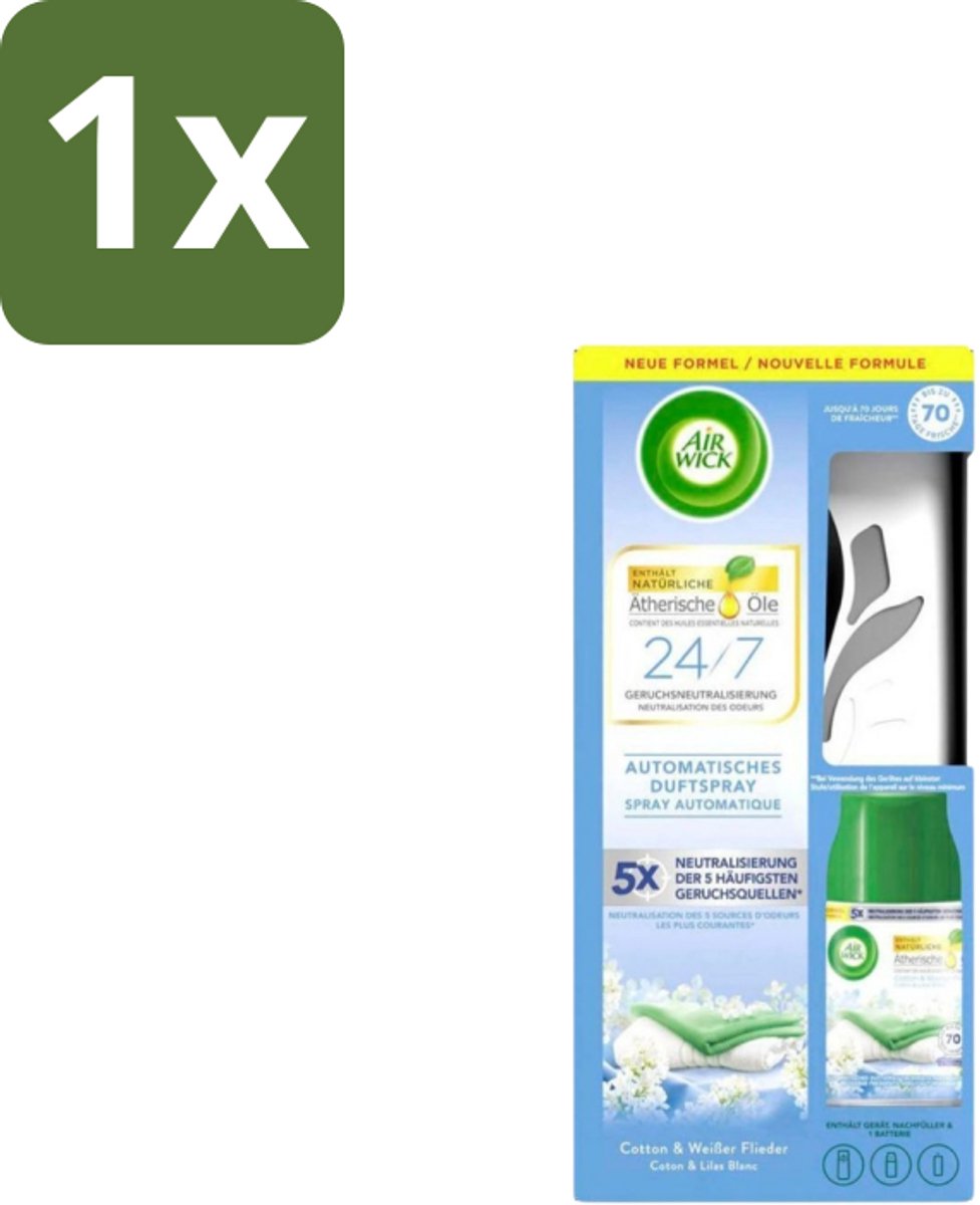 1 x Air Wick - Freshmatic Max – Starterkit – Crisp Linen & Lilac – 250 ml - Geur Crisp Linen - Automatische Geurverspreiding - Life Scents - Frisse Geur - Geurverspreider