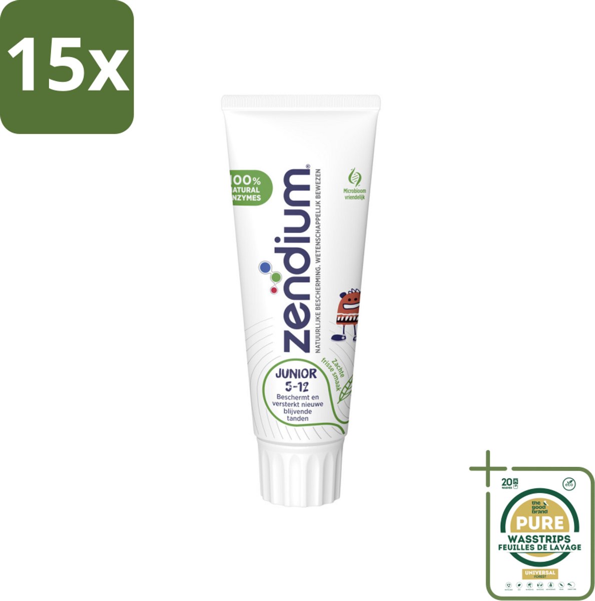 15 x Zendium Tandpasta Junior 75 ml - Grootverpakking - Tandpasta Voor Kinderen - Melktanden Beschermen - Volwassen Tanden Beschermen - Natuurlijke Enzymen - Eiwitten In Tandpasta