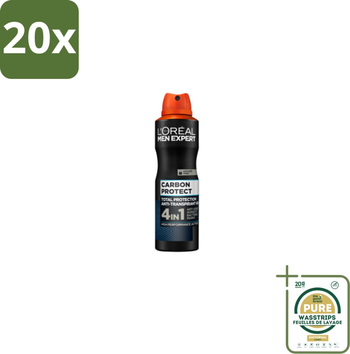 20 x L'Oréal Men Expert Deodorant Spray Carbon Protect 150 ml - Grootverpakking - Deodorant Spray - Anti-geur - Anti-vocht - Anti-bacterie - Vlekken Op Kleding