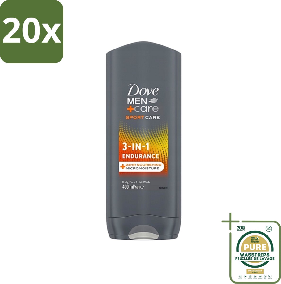 20 x Dove - Shower Gel - 3-in-1 - Men Care Sport Care Endurance - Verfrissend en energiek - 250 ml - Grootverpakking - Douchegel - Sport Verzorging - Man Verzorging - Huid Verzorging - Hydraatatie