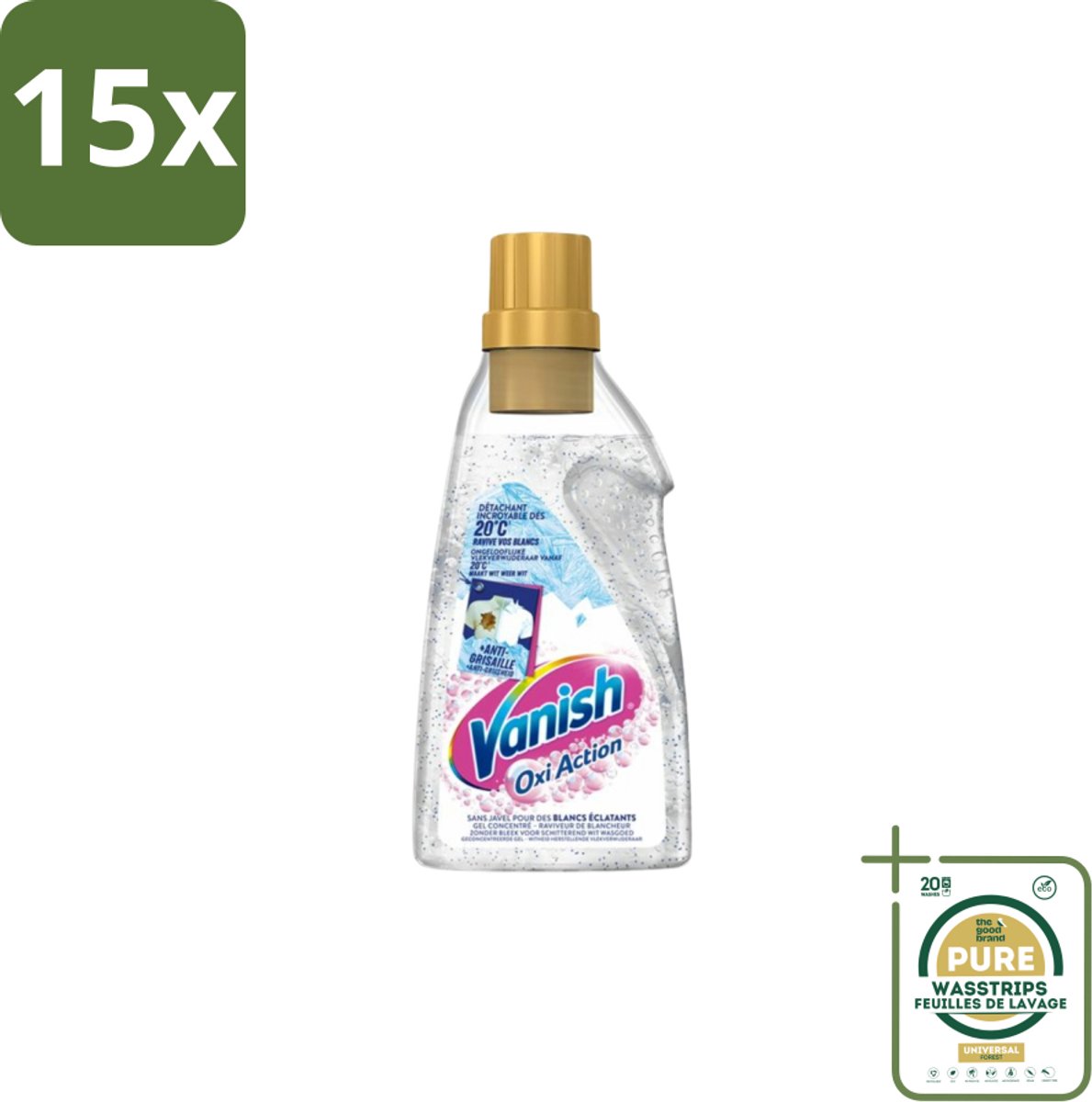 15 x Vanish – Wasbooster Gel – Oxi Action Whitening – 750 ml - Grootverpakking - Wasbooster Gel - Witte Was - Vlekverwijdering - Witversterking - Actieve Zuurstof
