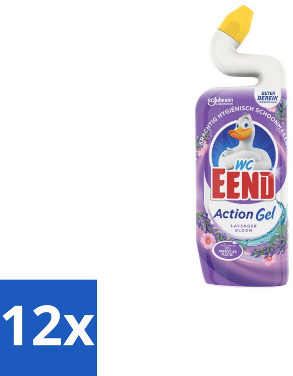 12 x WC Eend – Toiletgel – Action Gel Lavender Bloom – 750 ml - Toiletreiniger - Toilet Reinigen - Kalkaanslag Verwijderen - Fris Toilet - Lavendel Geur