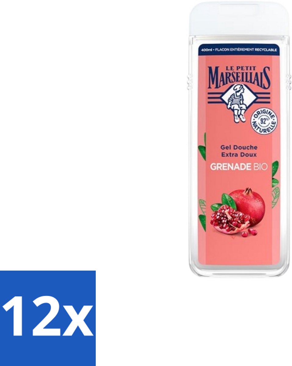 12 x Le Petit Marseillais – Douchegel – Grenade Bio – 400 ml - Douchegel - Biologische Douchegel - Granaatappel Geur - Natuurlijke Douchegel - Gezondheid