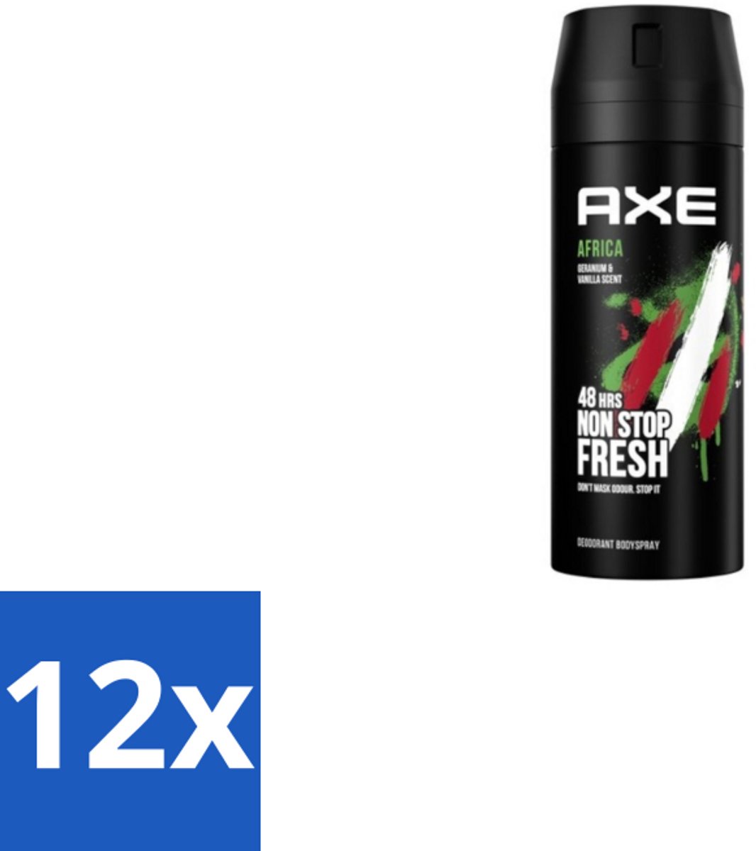 12 x Axe Deodorant Bodyspray Africa 150 ml - Axe Deodorant - Deodorant Spray - Zweetgeur Bestrijding - Mannelijke Geur - Frisheid