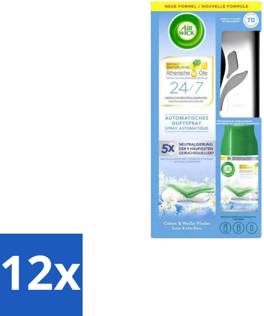12 x Air Wick - Freshmatic Max – Starterkit – Crisp Linen & Lilac – 250 ml - Frisse Geur - Automatische Geurverspreiding - Crisp Linen - Life Scents - Geurverspreider