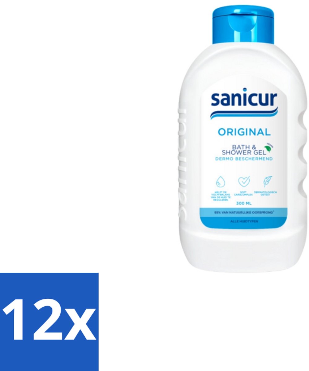 12 x Sanicur Bath & Showergel Original 300 ml - Bad En Douchegel - Milde Reiniging - Huidverzorging - Hydraterende Gel - Gevoelige Huid