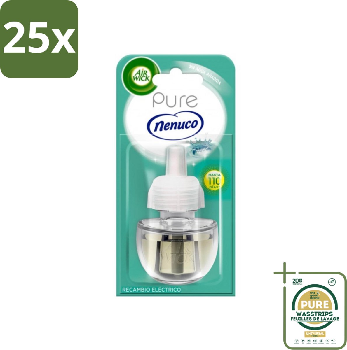 25 x Air Wick - Luchtverfrisser Navulling - Pure Nenuco - Elektrische Geurverspreider - 19 ml - Grootverpakking - Nenuco Geur - Luchtverfrisser - Elektrische Geurverspreider - Navulling - Essentiële Oliën