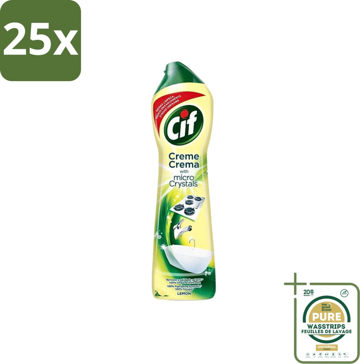25 x Cif - Badkamer & Keuken - Schuurmiddel - Cream Lemon - 500 ml - Grootverpakking - Schoonmaakmiddel - Schuren - Vet Verwijderen - Kalkaanslag Verwijderen - Citrusgeur