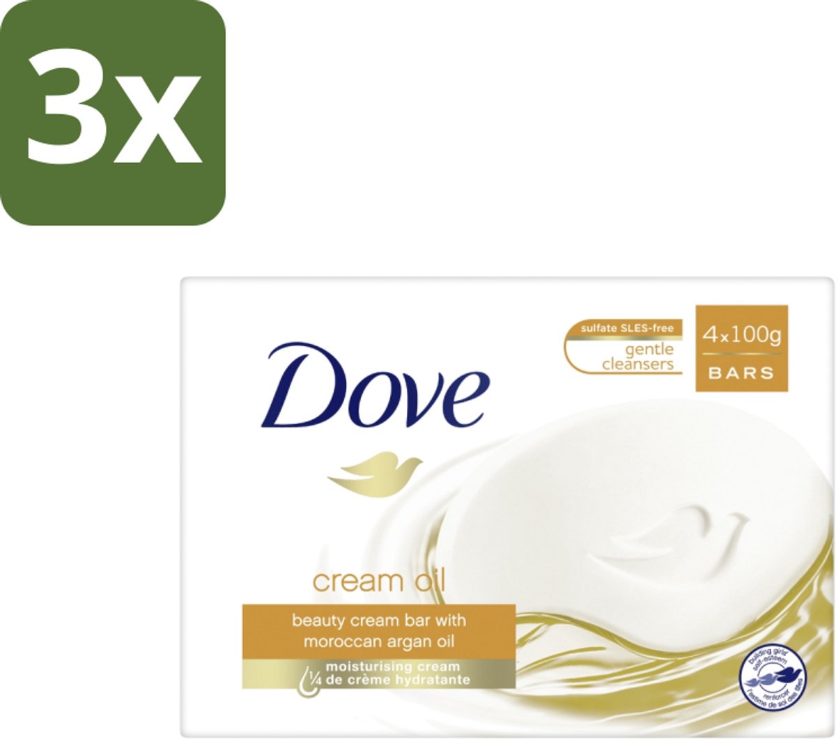 3 x Dove – Zeep – Cream Oil Soap Bar – 4 x 100 g - Zeep - Huid Verzorging - Arganolie - Droge Huid - Hydratatie