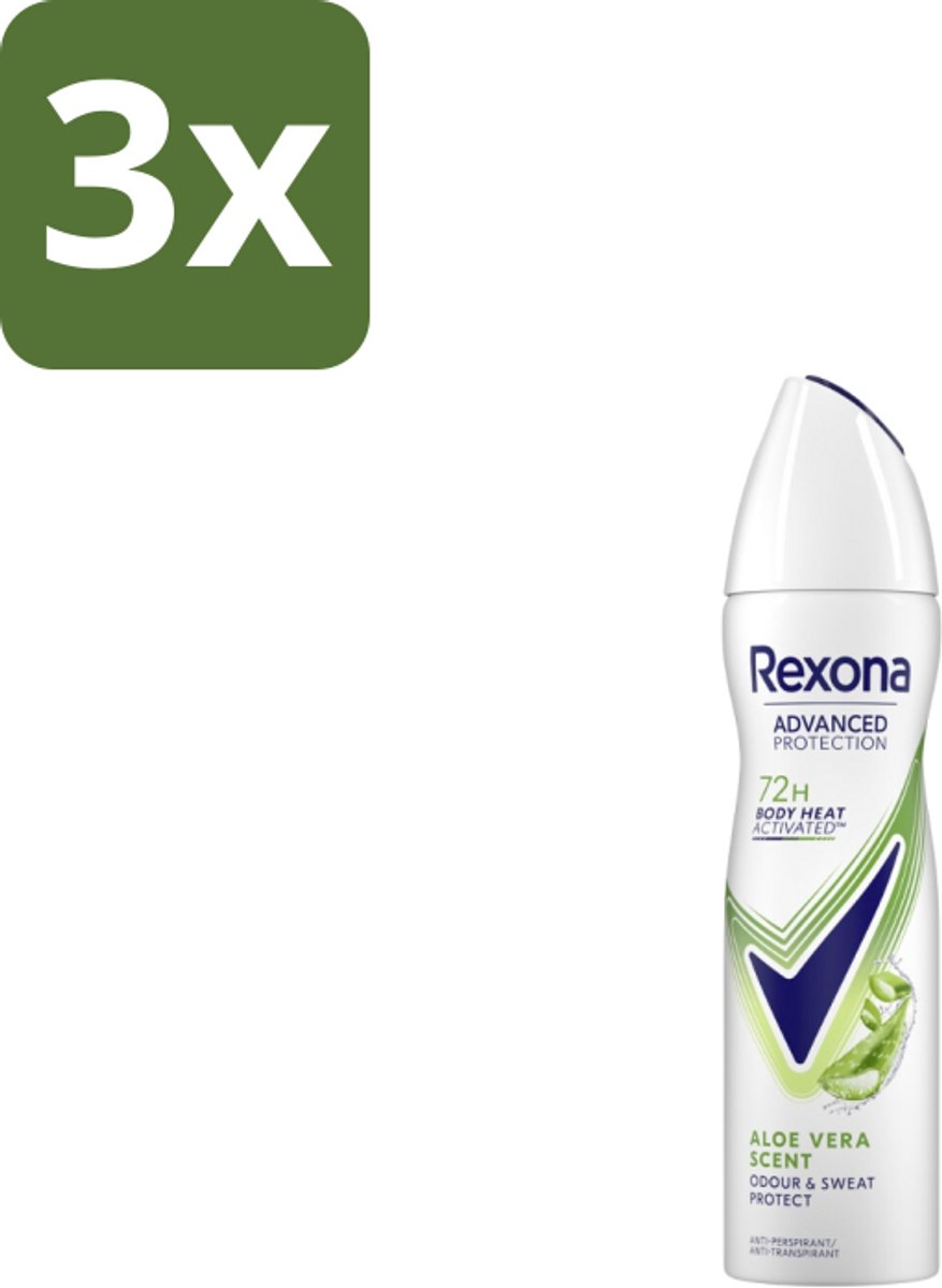 3 x Rexona - Deodorant - Spray - Aloe Vera Scent - 150ml - Deodorant Spray - Aloë Vera Geur - Zweetbestendig - Droogte - Fris
