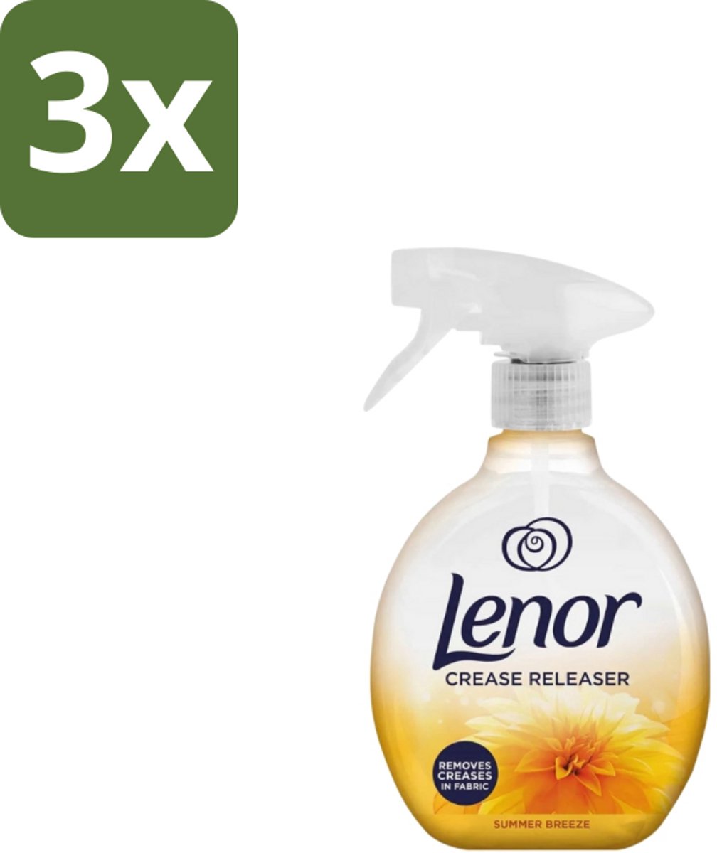 3 x Lenor – Crease Releaser Spray – Summer Breeze – Kreukverwijderaar & Textielverfrisser – 500 ml - Kreukverwijderaar - Textielverfrisser - Kleding Creëren - Katoen - Linnen