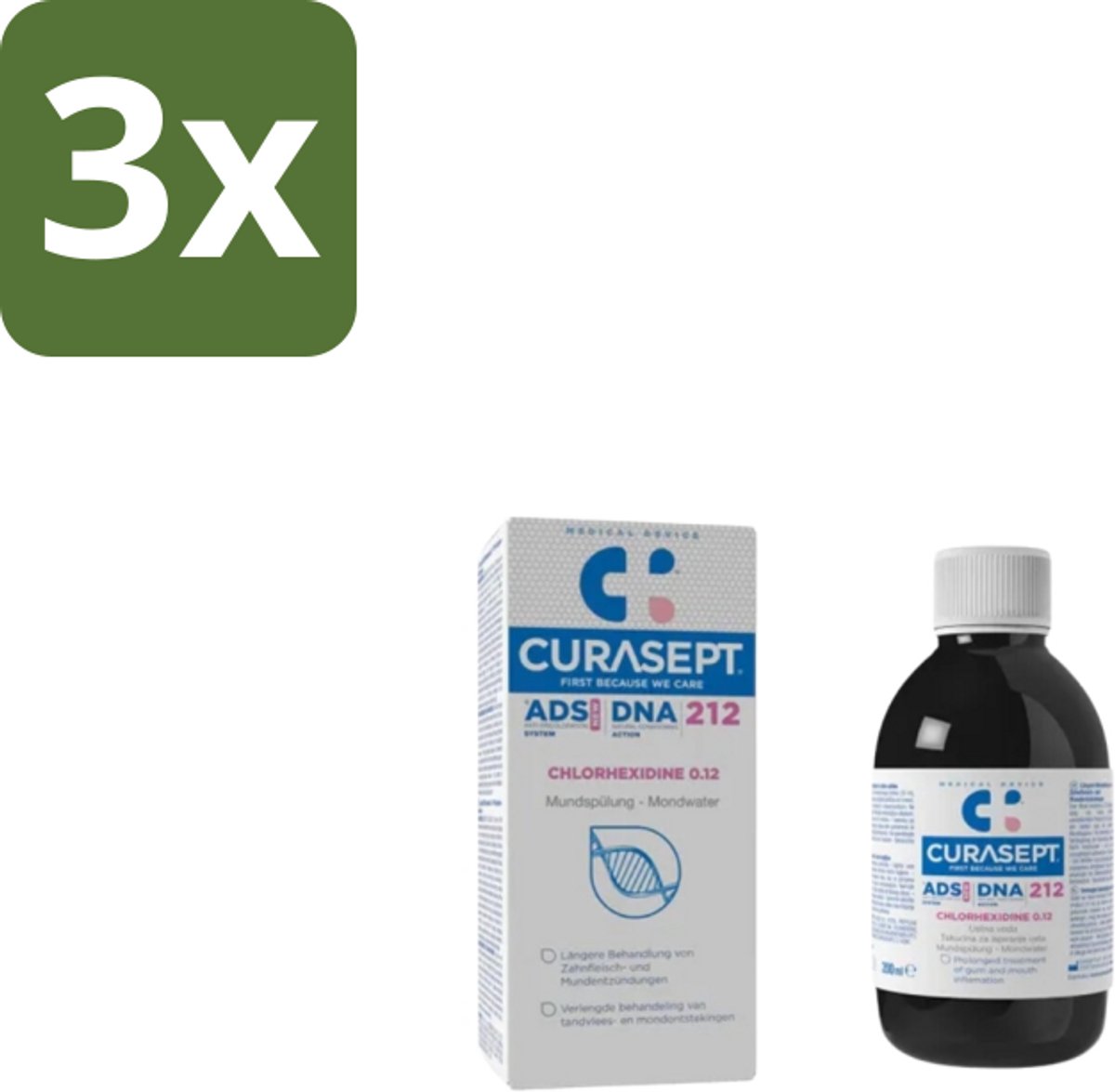 3 x Curasept – Mondspoeling – ADS DNA 212 CHX 0,12% – 200 ml - Mondspoeling - Chloorhexidine - Tandvlees - Tandplak - Mondhygiëne