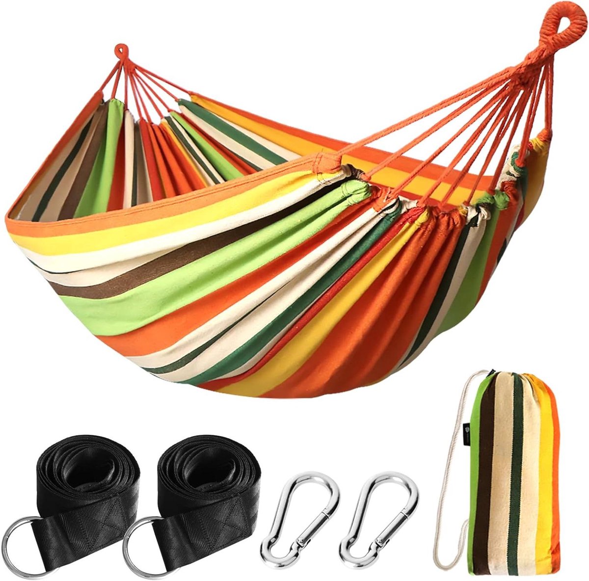 Katoenen Hangmat - Buiten relaxen - Ontspannen in de tuin - Sterk en duurzaam - 210 x 150 cm - Oranje