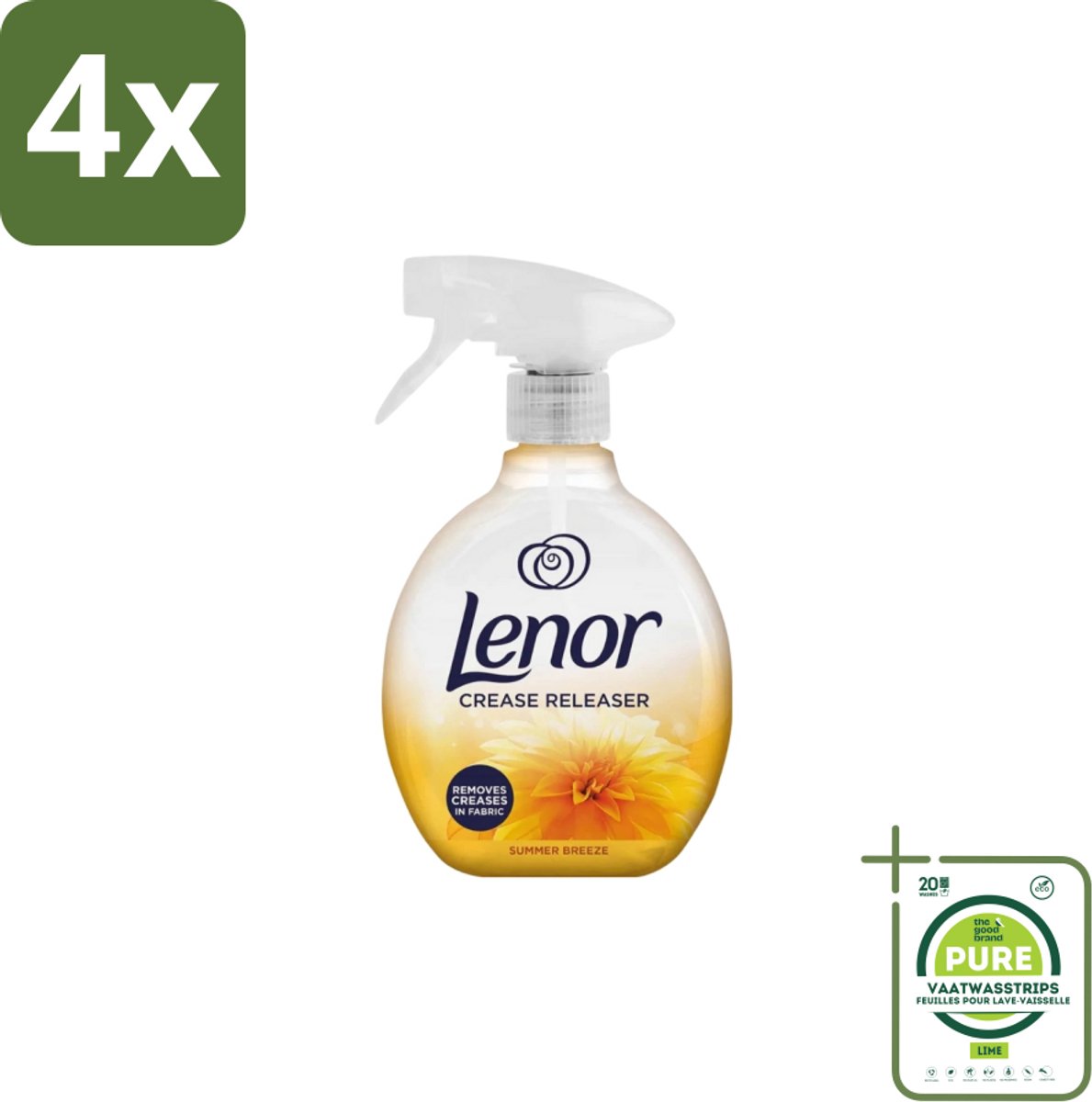 Lenor – Crease Releaser Spray – Summer Breeze – Kreukverwijderaar & Textielverfrisser – 500 ml - Voordeelverpakking - 4 stuks - Kreukverwijderaar - Textielverfrisser