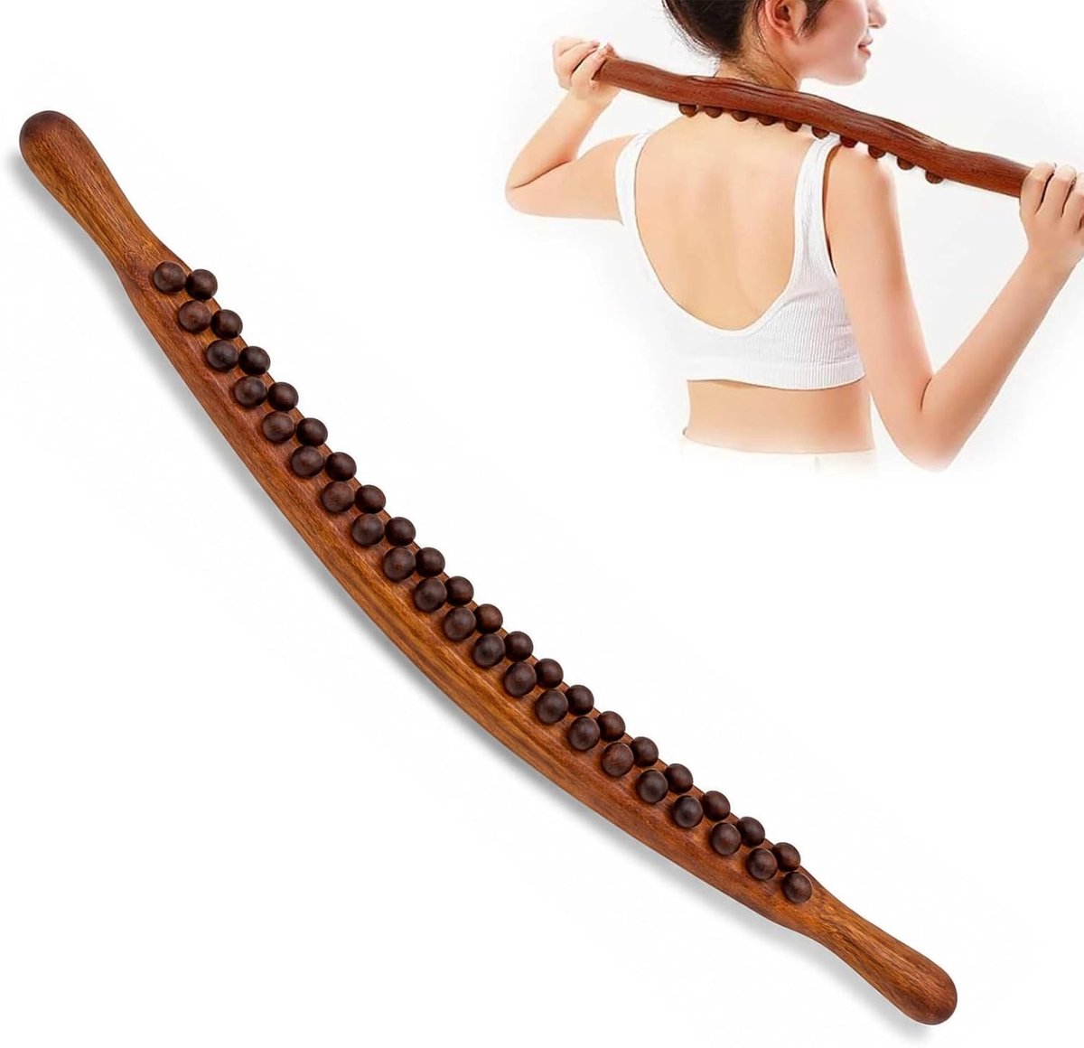 Houten Gua Sha therapie-staaf met 31 massagekralen voor spierontspanning en lichaammassage, ideaal voor rug, nek, benen en armen