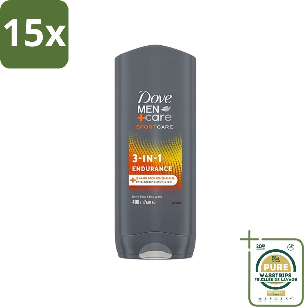 15 x Dove - Shower Gel - 3-in-1 - Men Care Sport Care Endurance - Verfrissend en energiek - 250 ml - Grootverpakking - Douchegel - Sport Verzorging - Man Verzorging - Huid Verzorging - Hydraatatie