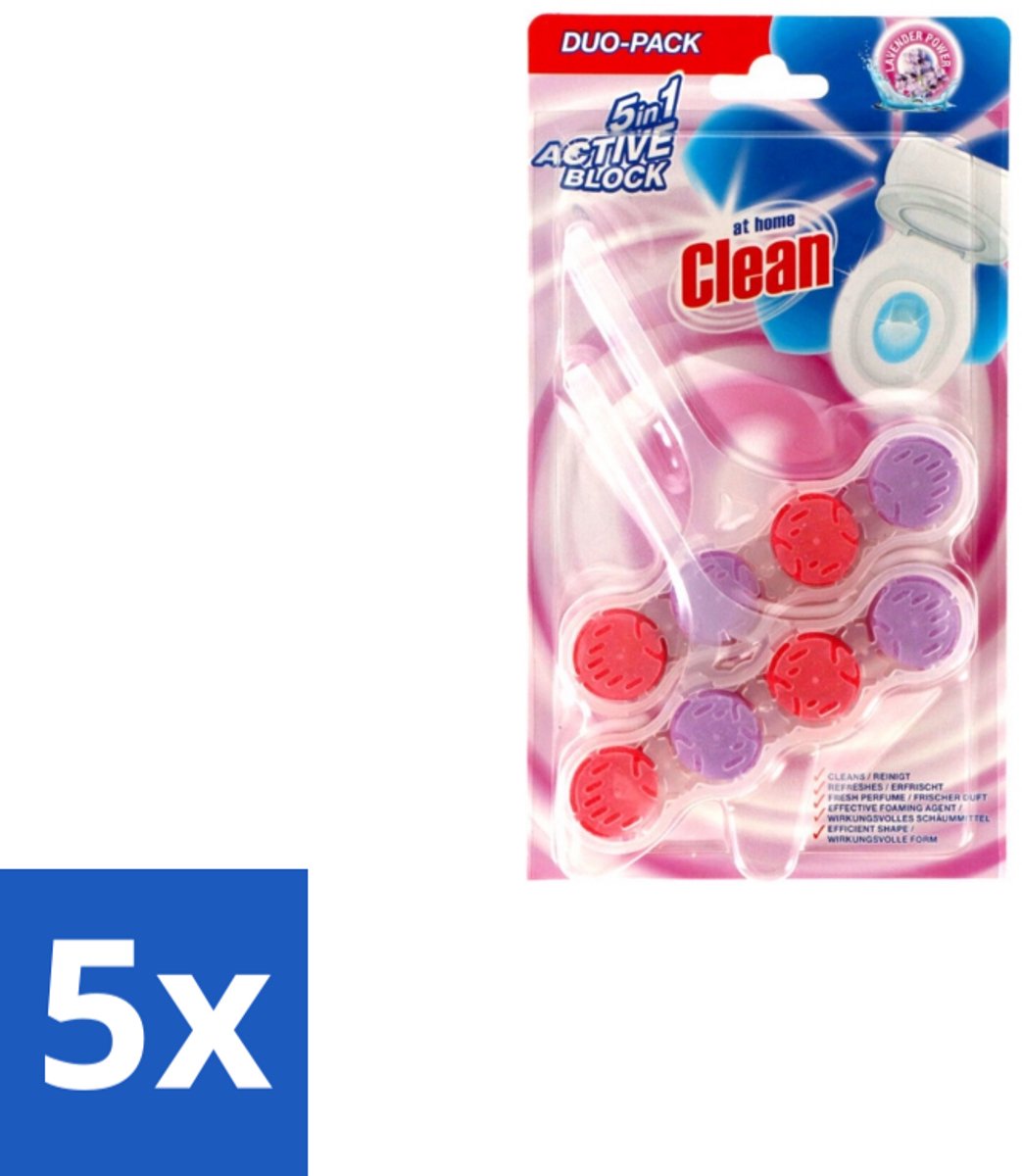 5 x At Home – Toiletblok – Lavendel – 2-delig - Toiletblok Lavendel - Reiniging Toilet - Schuimend Toilet - Kalkaanslag Toilet - Vuil Toilet
