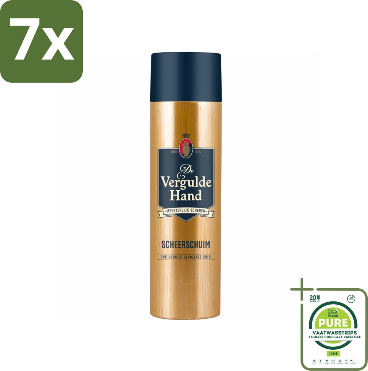 7 x Vergulde Hand Scheerschuim 250 ml - Grootverpakking - Scheerschuim - Authentieke Scheerbeleving - Glad Scheerresultaat - Huidbescherming - Gevoelige Huid