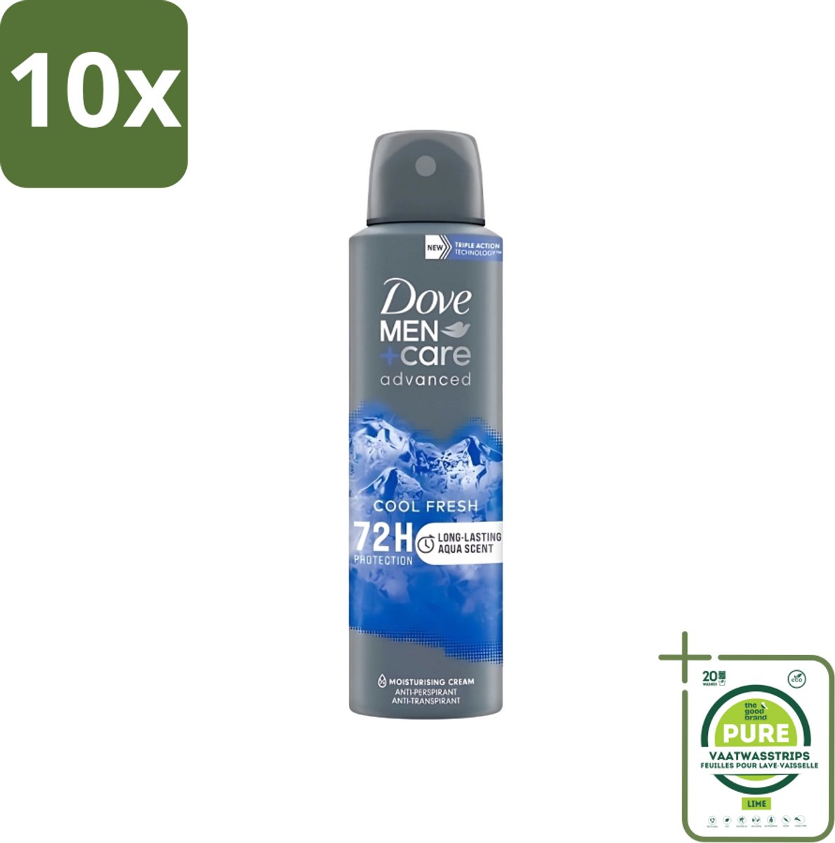 10 x Dove - Deodorant - Men Care Cool Fresh - Verfrissend en langdurige bescherming - 150 ml - Grootverpakking - Dove Men+Care Cool Fresh - Deodorant Spray - Anti-transpirant - Zweetbehandeling - Frisheid