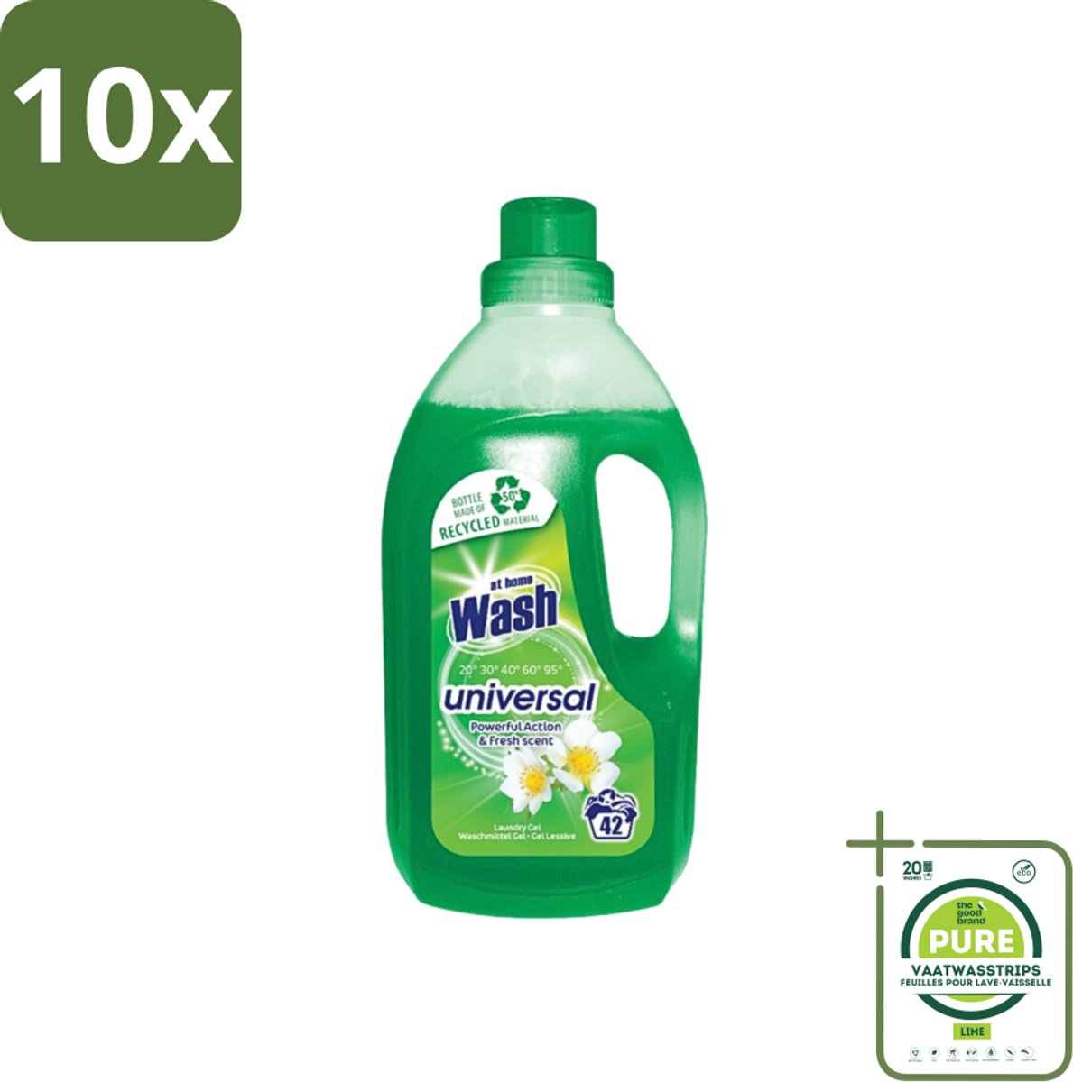 10 x At Home - Wash - Wasmiddel - Alle Was - Frisse Geur - 42 Wasbeurten - Grootverpakking - Wasmiddel - Was - Textiel - Vlekken - Frisse Geur