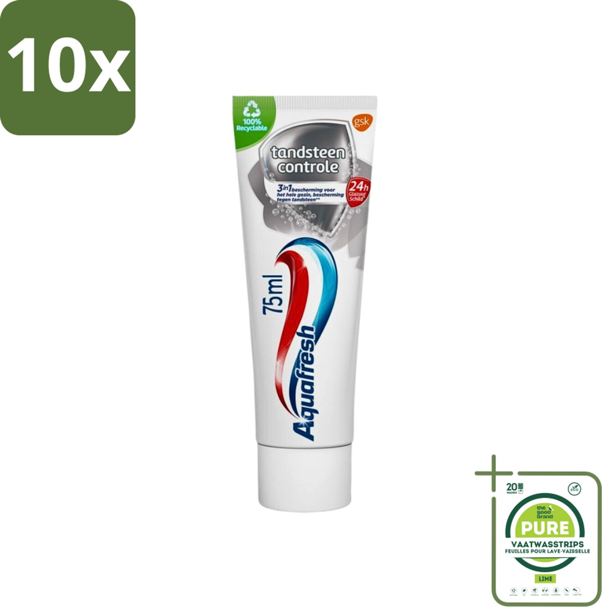 10 x Aquafresh Tandpasta Tandsteen Controle Frisse Adem 75 ml - Grootverpakking - Tandsteen Controle - Tandpasta - Tandplak Verwijderen - Bescherming Tegen Tandsteen - Gezond Tandvlees