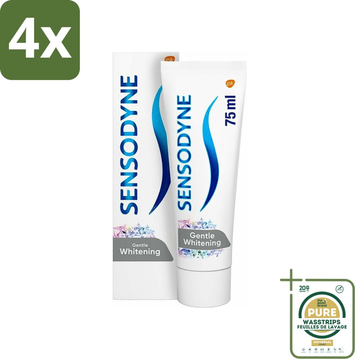 Sensodyne - Tandpasta - Gentle Whitening - Milde Reiniging - 75 ml - Voordeelverpakking - 4 stuks - Witte tanden - Glazuur beschermen