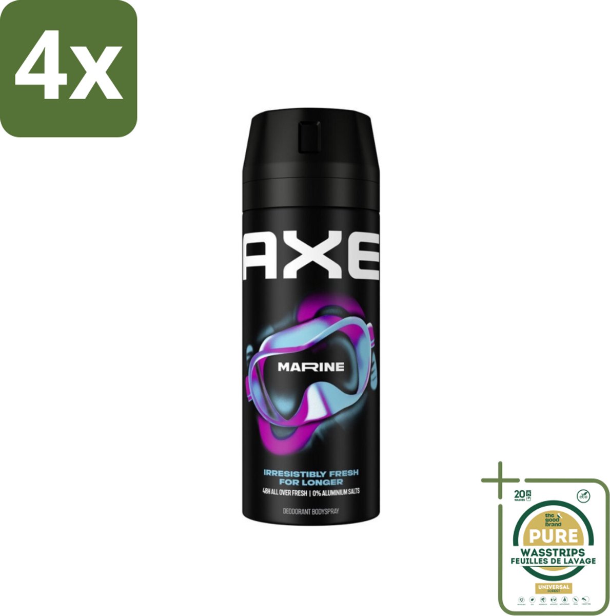 Axe - Deodorant Bodyspray - 100% Fresh Fragrance - Marine - Sea Breeze & Sage - 150 ml - Voordeelverpakking - 4 stuks - Bodyspray - Frisheid