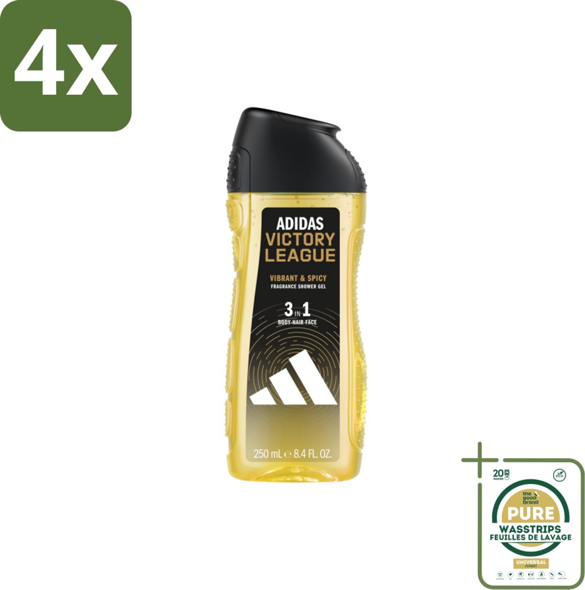 Adidas Shower Gel Victory League 250 ml - Voordeelverpakking - 4 stuks - Lichaam - Gezicht