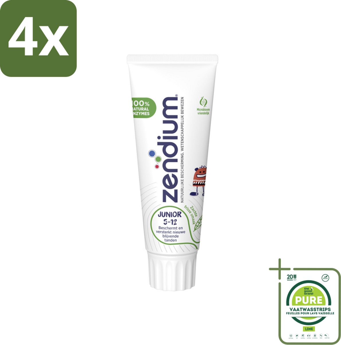 Zendium Tandpasta Junior 75 ml - Voordeelverpakking - 4 stuks - Tandpasta voor kinderen - Melktanden beschermen