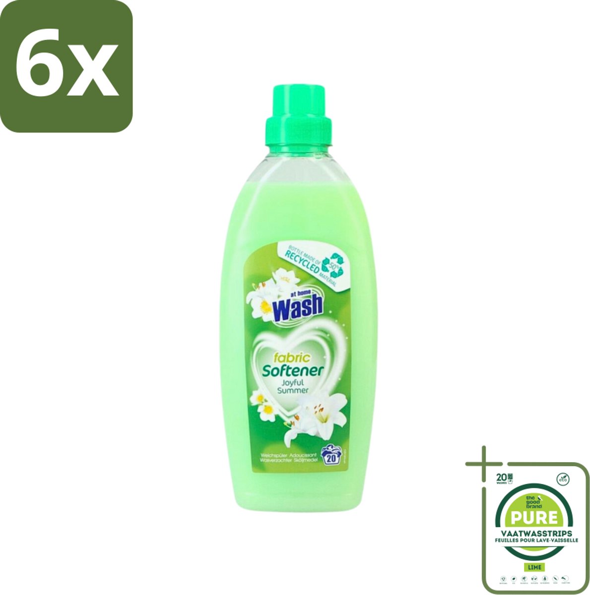 At Home - Wash - Wasverzachter - Joyful Summer - 20 Wasbeurten - Voordeelverpakking - 6 stuks - Wasverzachter - Wasverzachter voor kleding