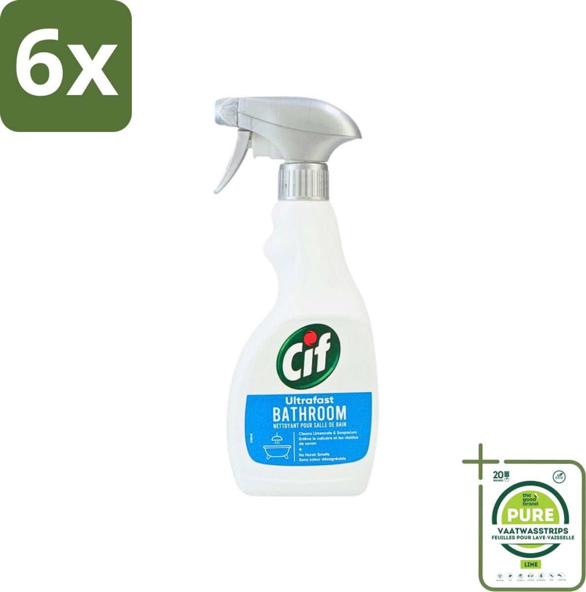 Cif - Badkamer Spray - Cream - Supersnel - 500ml - Voordeelverpakking - 6 stuks - Badkamer reinigen - Kalkaanslag verwijderen