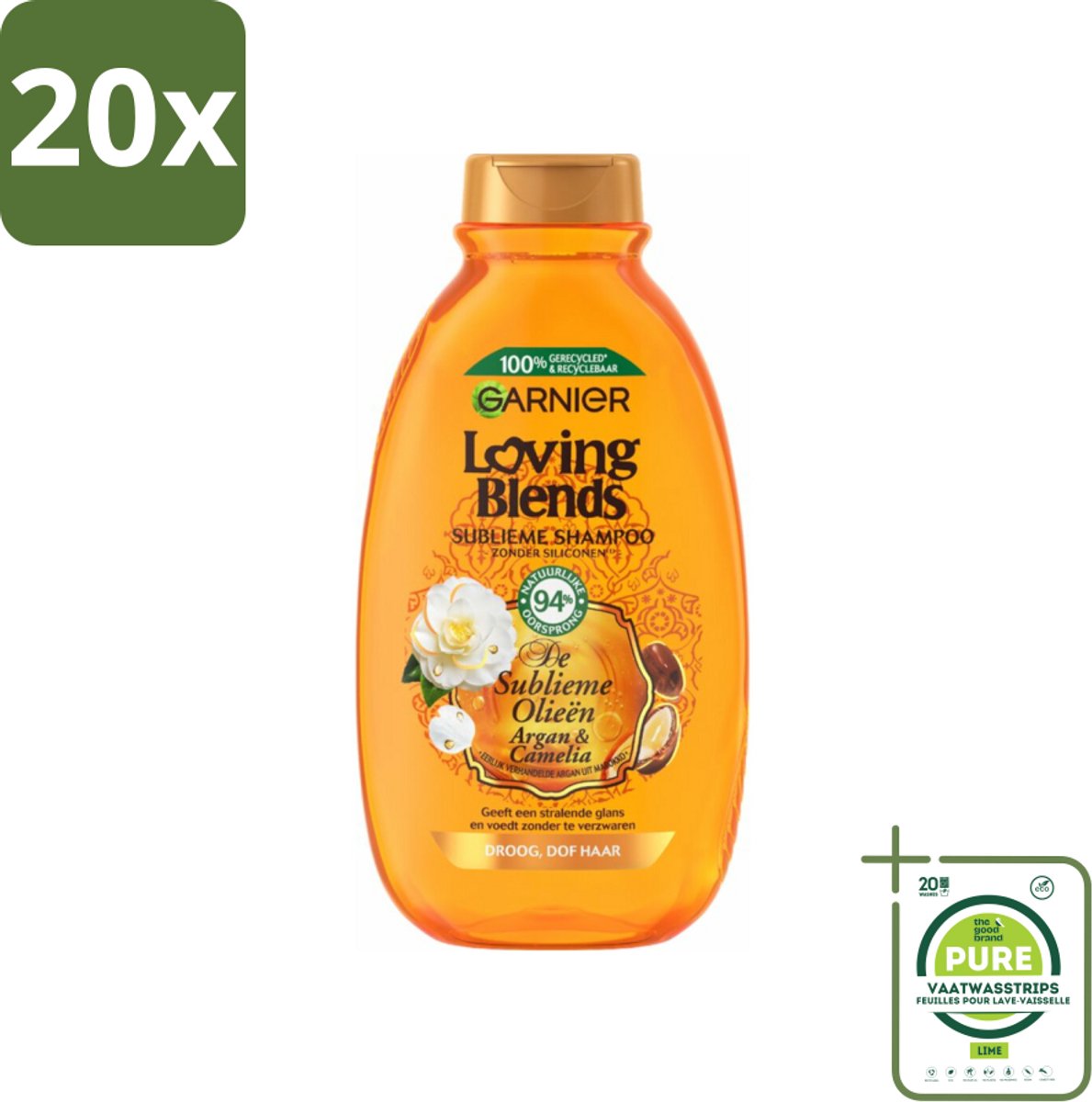 20 x Garnier Loving Blends Argan- en Cameliaolie Shampoo 300 ml - Grootverpakking - Droog Haar - Dof Haar - Haarvoeding - Haarherstel - Arganolie