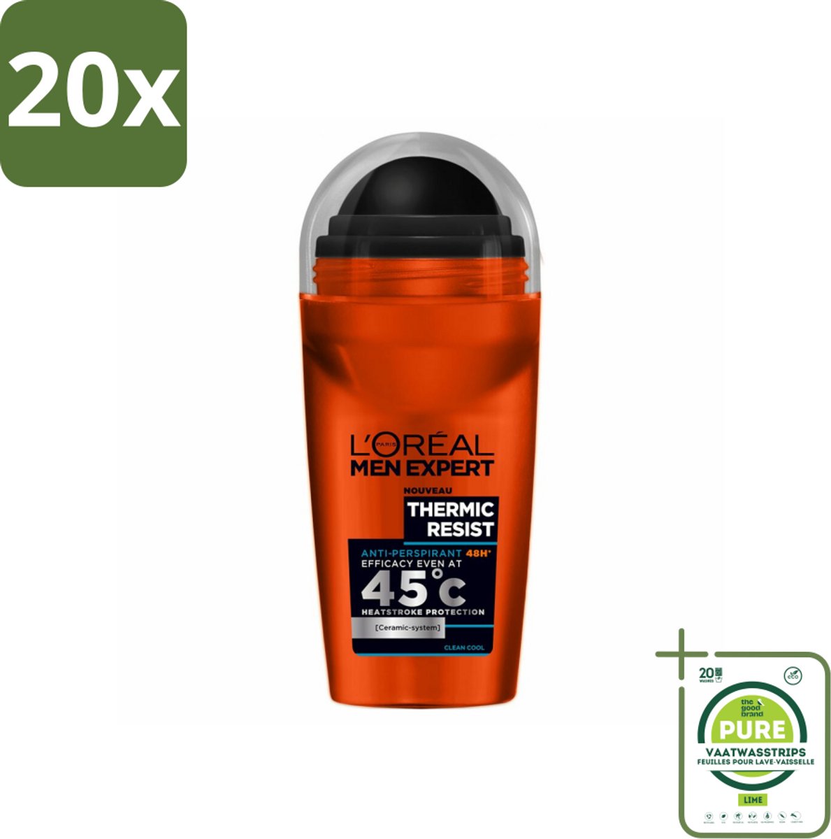20 x L'Oréal Men Expert Deodorant Roller Thermic Resist 50 ml - Grootverpakking - Deodorant Voor Mannen - Thermische Bescherming - Anti-transpirant - Zweetbestrijding - Droge Oksels