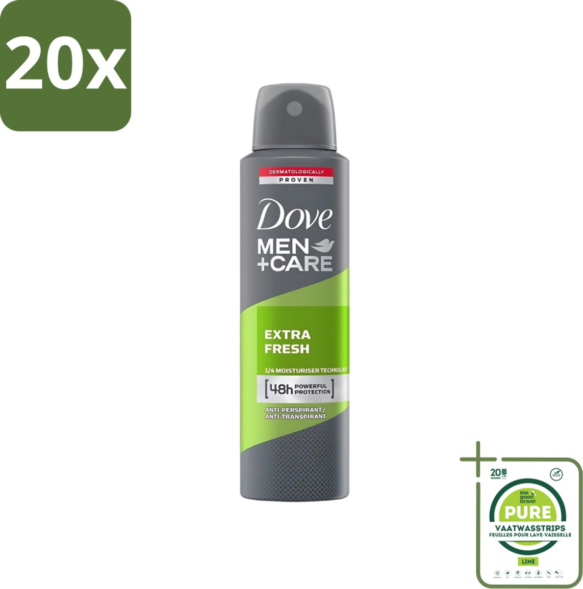 20 x Dove - Deodorant - Men Care Extra Fresh - Verfrissend en energiek - 48 uur bescherming - 250 ml - Grootverpakking - Dove Men Care Extra Fresh - Deodorant Voor Mannen - 48 Uur Bescherming - Verfrissend Deodorant - Energiek Gevoel