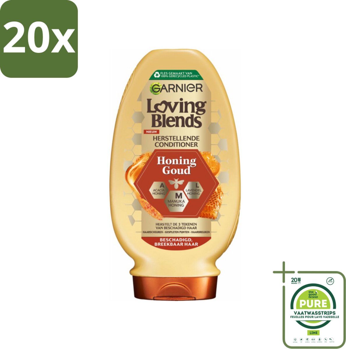 20 x Garnier Loving Blends Honing Goud Conditioner 250 ml - Grootverpakking - Beschadigd Haar - Breekbaar Haar - Haar Herstel - Haar Versterken - Honing Conditioner
