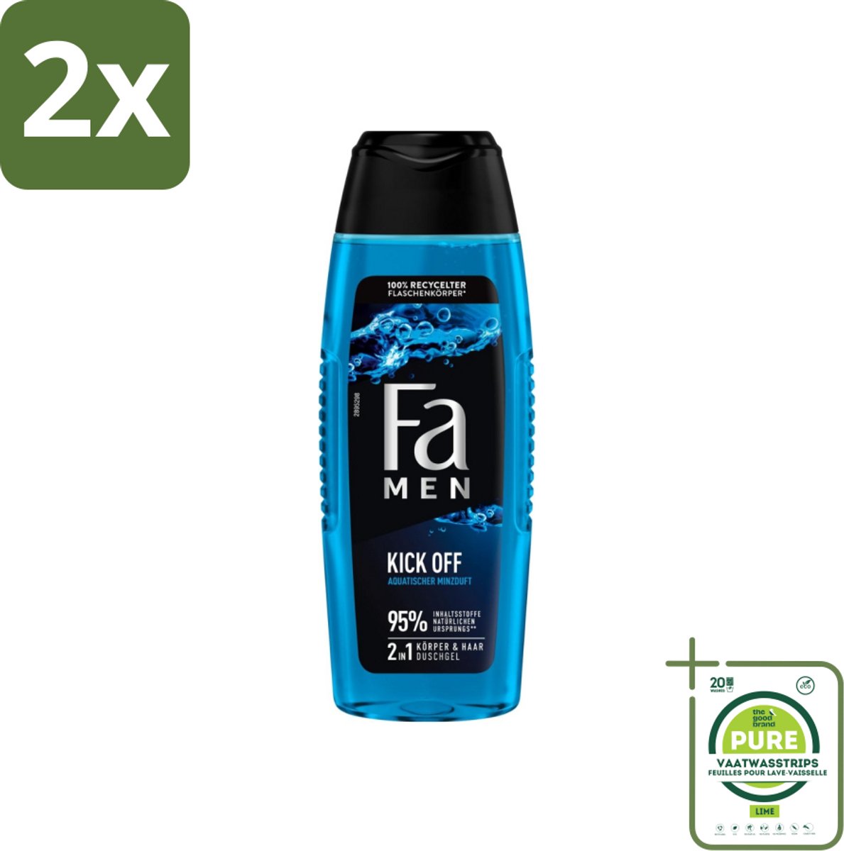 Fa Men - Douchegel - Kick Off - Verfrissend & Energiek - Verzorgend - 250 ml - Voordeelverpakking - 2 stuks - Douchegel mannen - Watermunt geur