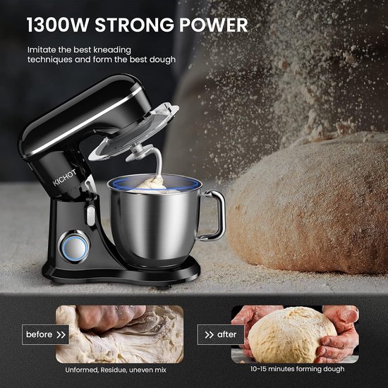Voedselmixer - Keukenmachine - Bakken en mengen - Kantelbare kop - 45L kom - Zwart — afbeelding 3