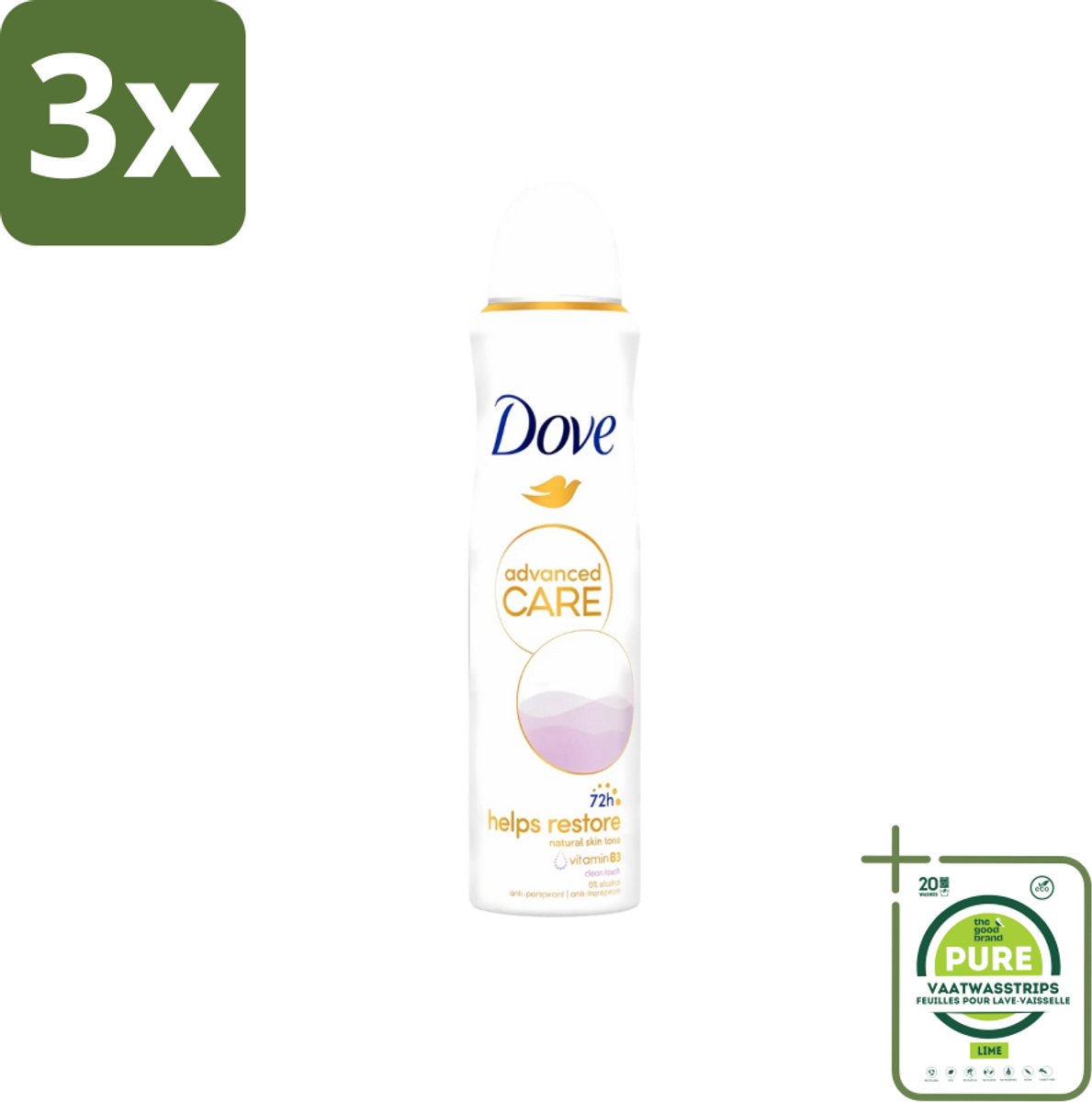 3 x Dove - Deodorant - Spray Clean Touch - Zachte geur en verzorging - 150 ml - Grootverpakking - Dove Deodorant Spray - Clean Touch - Anti-transpirant - Zweet En Geur Bescherming - 48 Uur Bescherming
