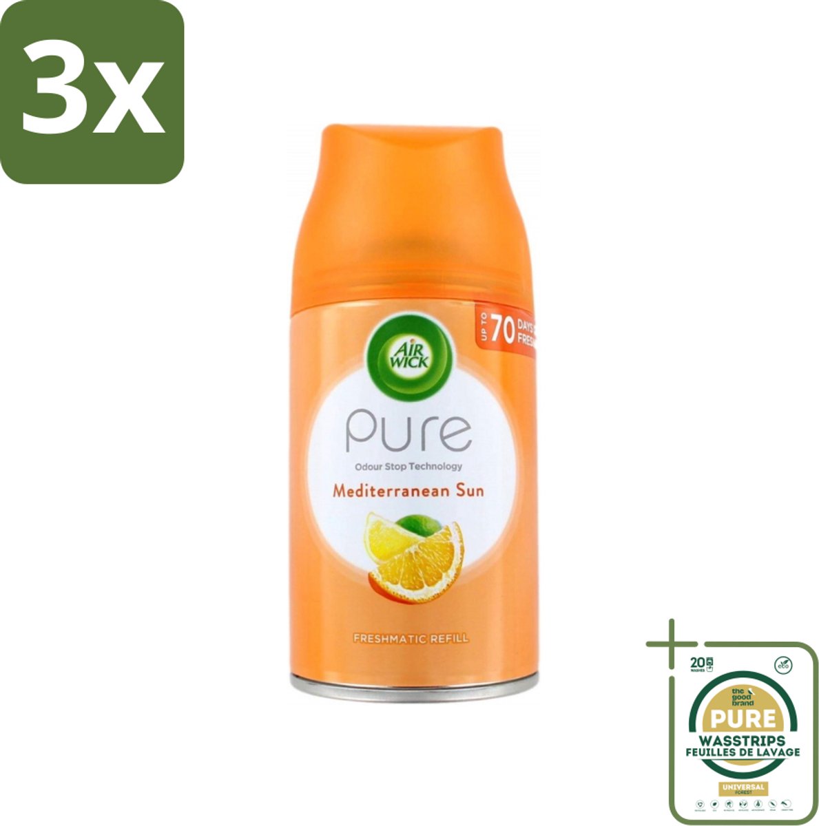 3 x Air Wick - Luchtverfrisser Navulling - Mediterrane Zon - Automatische Spray - 250 ml - Grootverpakking - Luchtverfrisser - Geur - Automatische Spray - Navulling - Zon