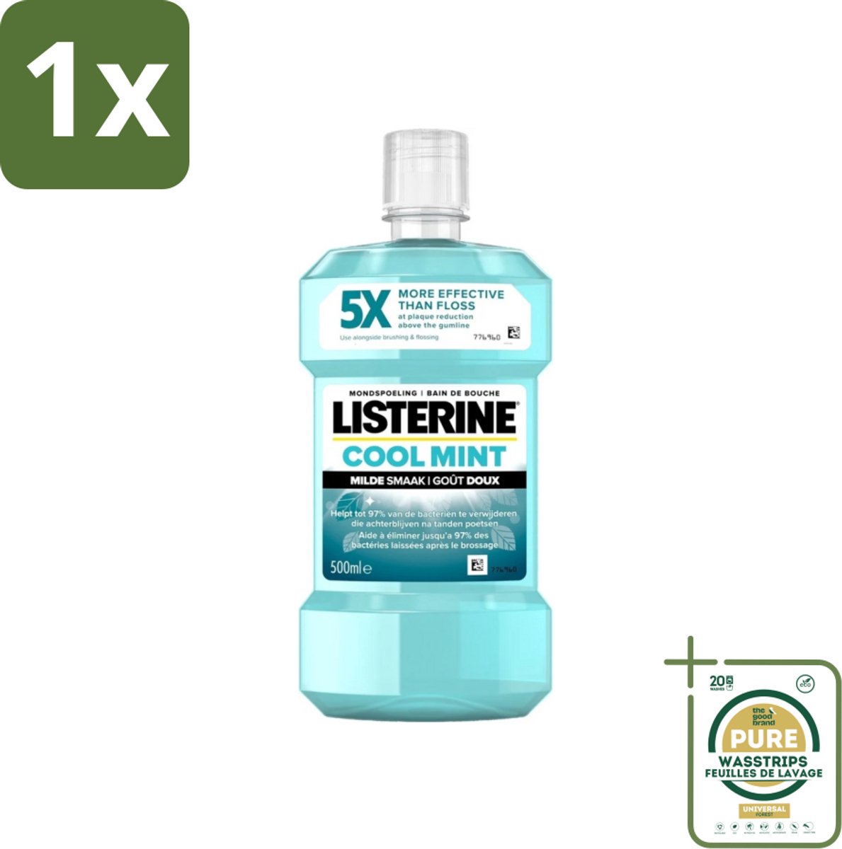 1 x Listerine - Mondwater - Cool Mint - Milde Smaak - 500 ml- Mondspoeling - Mondwater - Mondhygiëne - Tandplak - Tandvlees