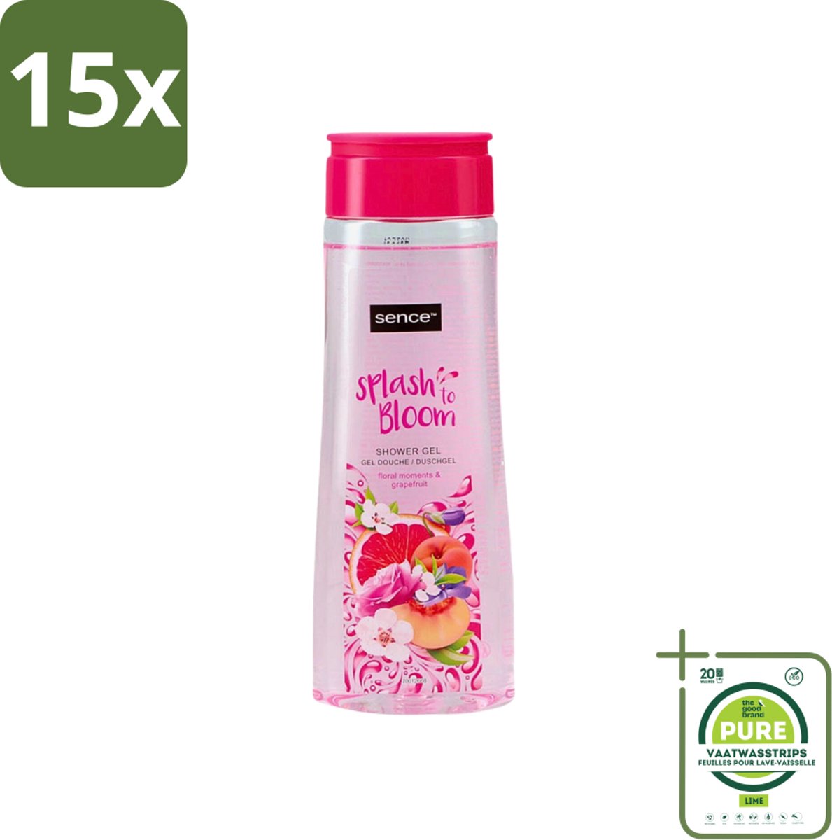 15 x Sence - Floral Moments & Grapefruit - Douchegel - Fris & Fruitig - 300 ml - Grootverpakking - Douchegel - Grapefruit - Bloemige Geur - Fris - Fruitig