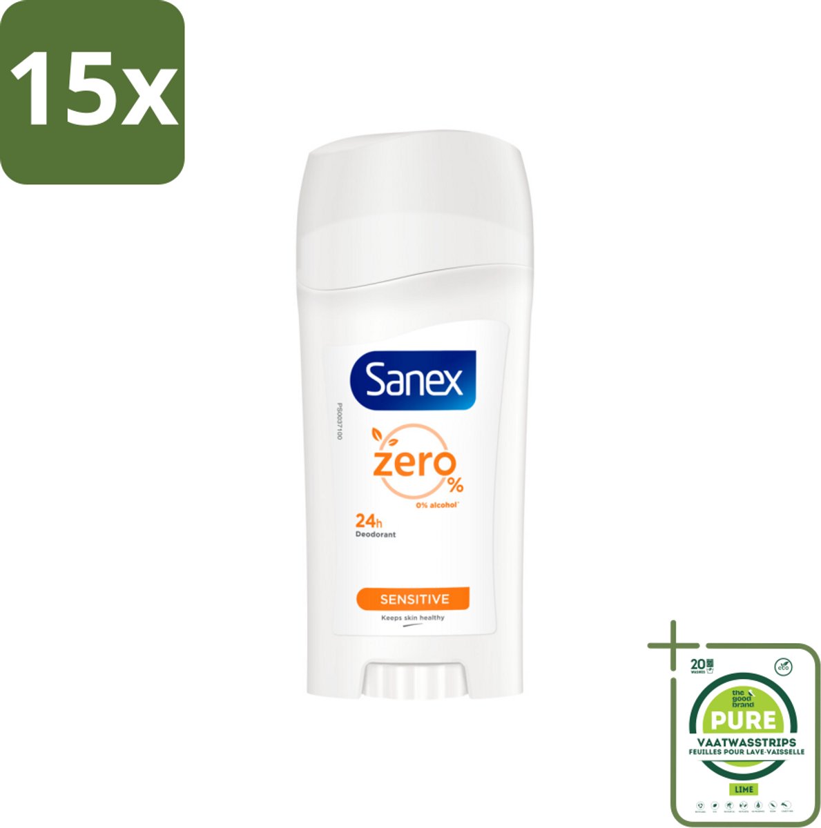 15 x Sanex Deodorant Stick Dermo Sensitive 65 ml - Grootverpakking - Deodorant Stick - Gevoelige Huid - Alcoholvrij - 24 Uur Bescherming - Huidbescherming