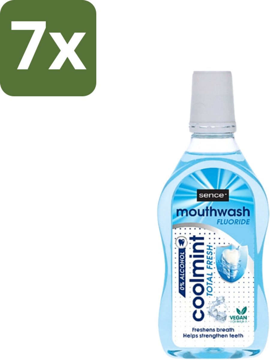 7 x Sence - Fresh Coolmint - Mondwater - Verfrissend - 500 ml - Mondwater - Frisse Adem - Koele Mint - Fluoride - Gaatjes Voorkomen