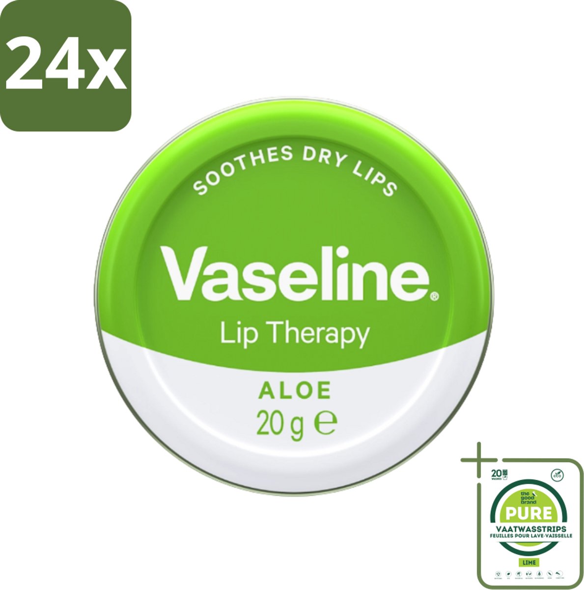 Vaseline - Original Tin - Lip Therapy - Aloë Vera - 20 g - Voordeelverpakking - 24 stuks - Lippenbalsem - Aloë vera