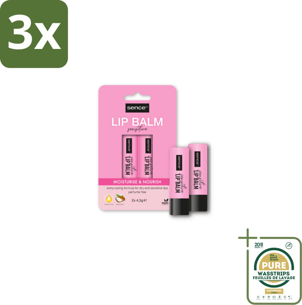 3 x Sence Lippenbalsem Sensitive 2 stuks per verpakking - Grootverpakking - Lippenbalsem - Voedend Lippenbalsem - Hydraterend Lippenbalsem - Droge Lippen - Gevoelige Lippen