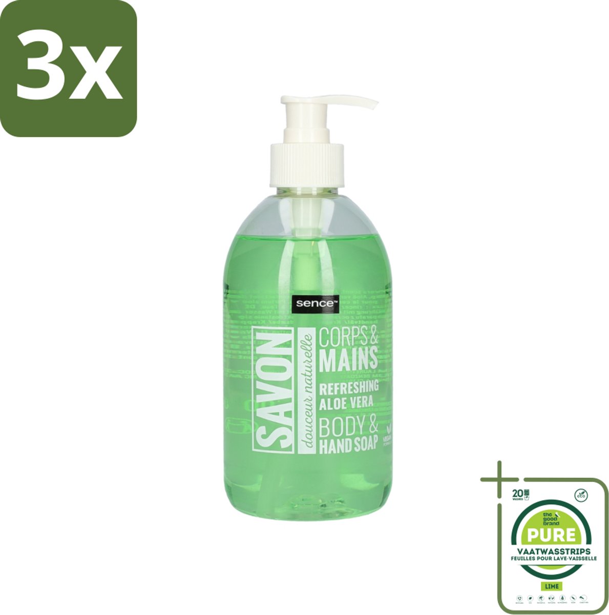 3 x Sence - Refreshing Aloe Vera - Handzeep - Savon - 500 ml - Grootverpakking - Aloe Vera Handzeep - Handverzorging - Hydraterende Handzeep - Frisse Handen - Vloeibare Handzeep
