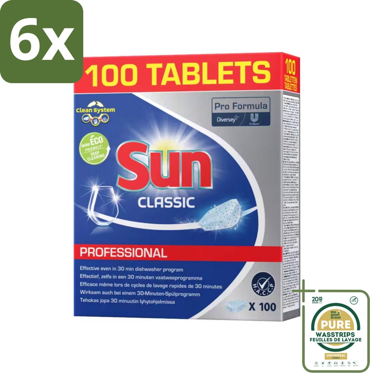 Sun - Classic Professional - Vaatwastabletten - 100 Tabletten - Voordeelverpakking - 6 stuks - Vaat reinigen - Vaatwasmiddel