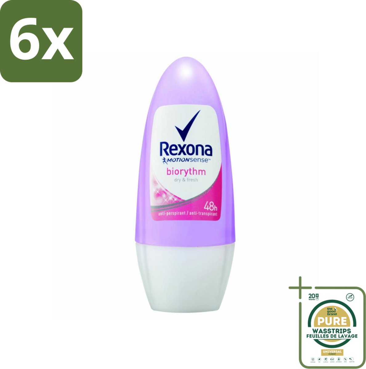Rexona - Biorythm - Deo Roll-on - Anti-transpirant - Anti-perspirant - 50 ml - Voordeelverpakking - 6 stuks - Deodorant - Biologisch ritme