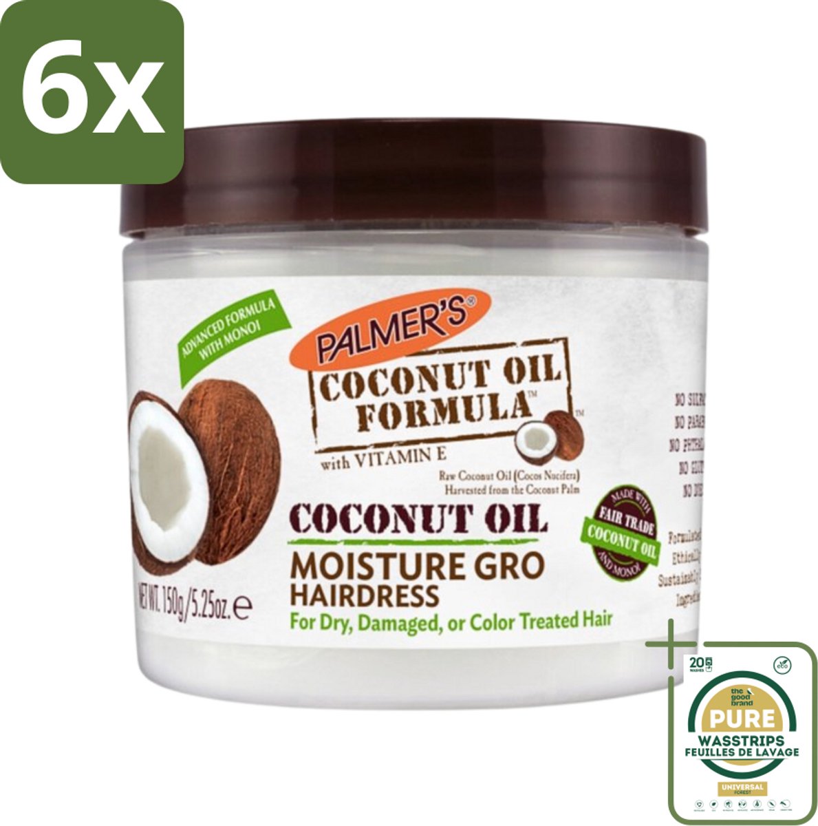 Palmers - Coconut Oil - Crèmespoeling - 150 ml - Voordeelverpakking - 6 stuks - Droog haar - Beschadigd haar