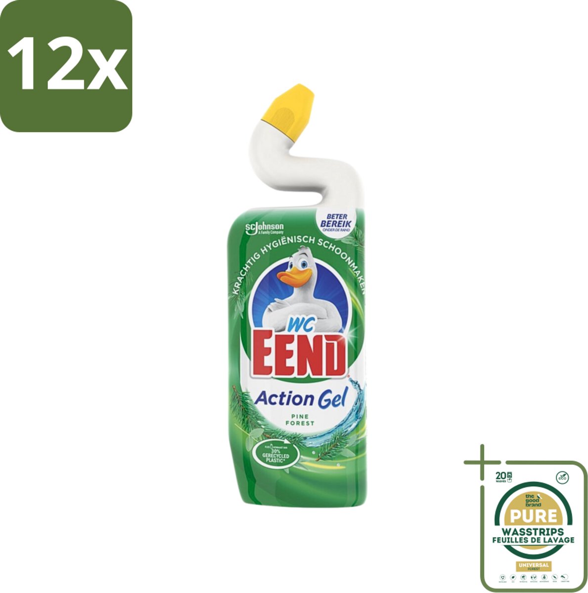 WC Eend Toiletreiniger Action Gel Pine Forest 750 ml - Voordeelverpakking - 12 stuks - Kalkverwijdering - Urinesteen